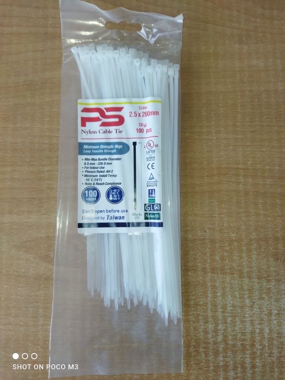 بست کمربندی 20 سانتی متری برند PS سایز 2.5*200 بسته 100 عددی